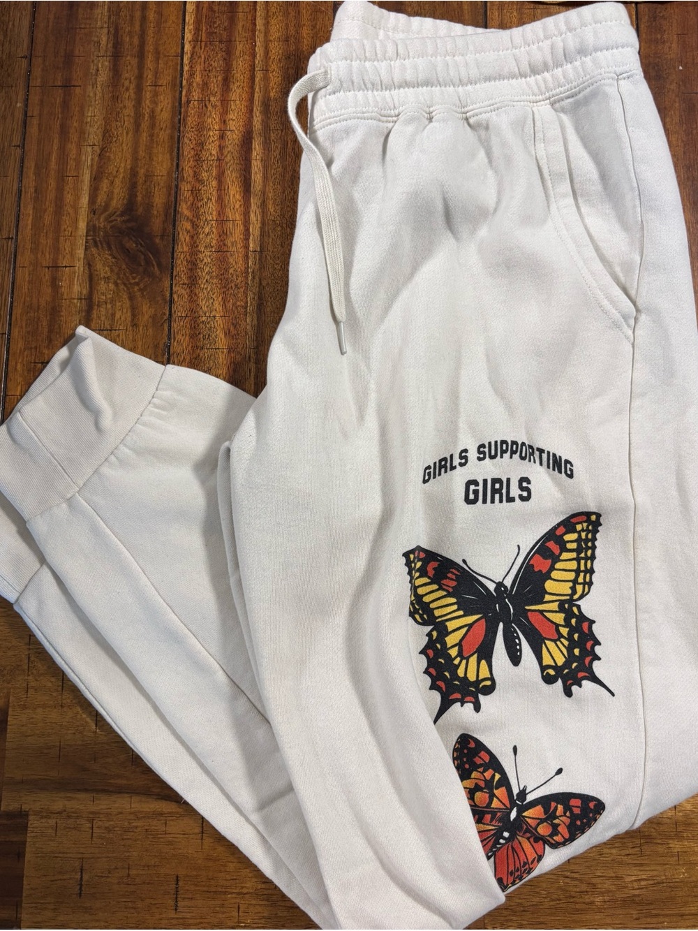 White Butterfly Graphic Jogger Pants for Women